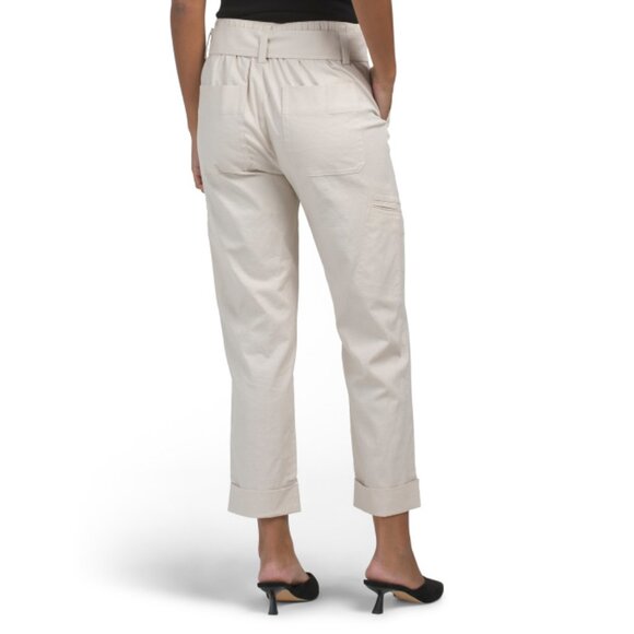 VINCE Light Oatmeal Linen Blend Belted Pants - Picture 2 of 2